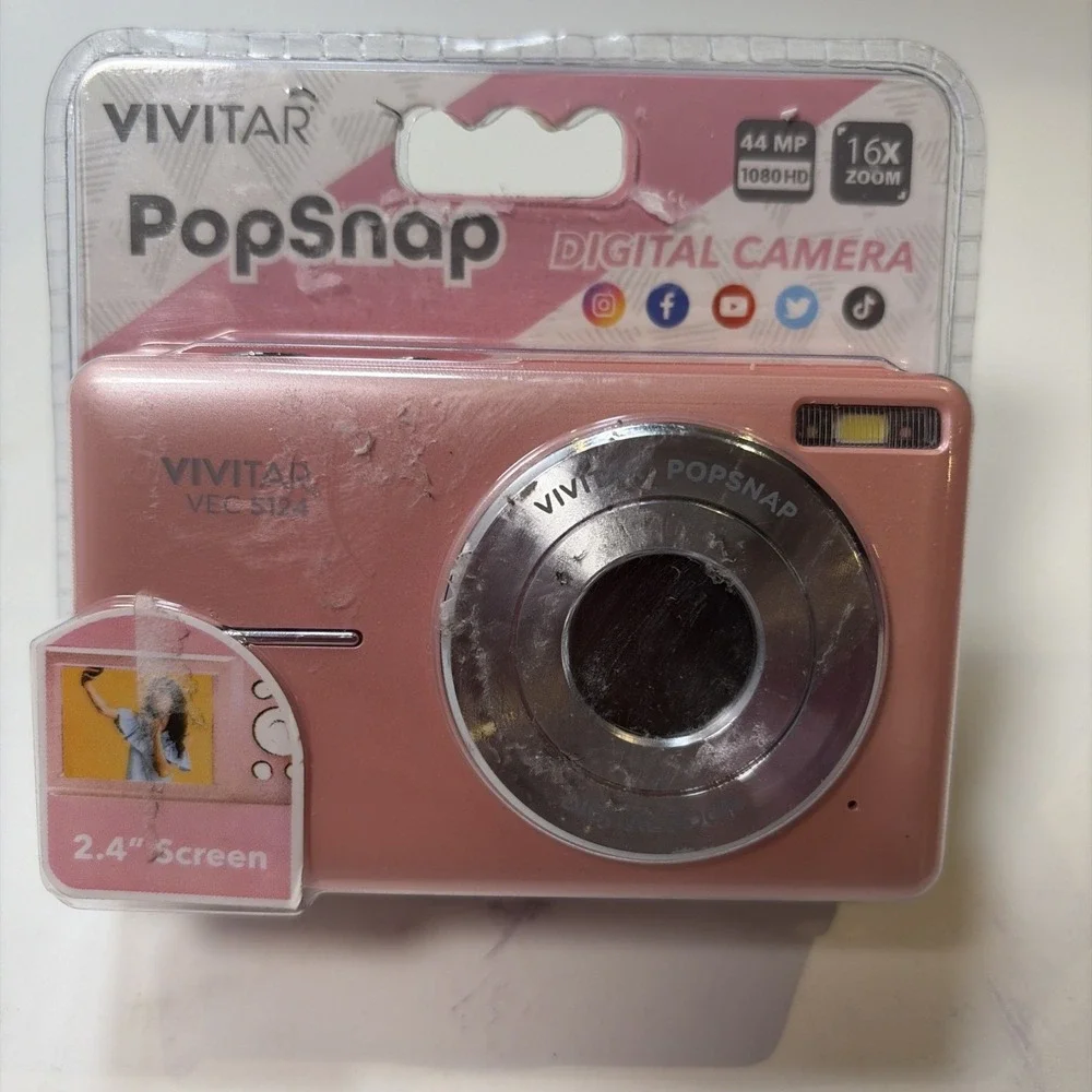 Vivitar PopSnap Digital Camera 44MP 1080HD‎ 16x Zoom Pink 2.4in Screen VEC S124